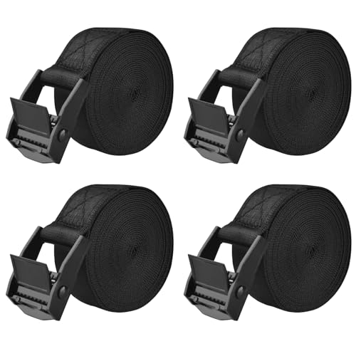 TRIWONDER Cinch Tie Down Strap Lashing Straps Heavy Duty Nylon Straps with Cam Buckles for Cargo, Trucks, Boat, Motorcycle,SUP, Kayak, Canoe, Trailer (4m, Black - 4 Pack) - color: 01# Black - 4 Packs, size: 1" x 13.1'