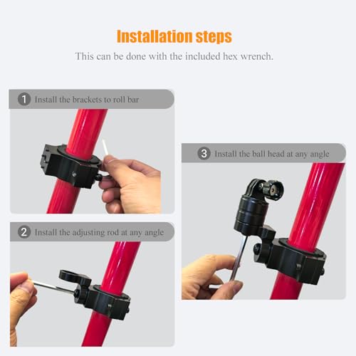 Adjustable UTV ATV Roll Cage Camera Mount Clamp for Insta360 Gopro Hero, Fits 1'' 1.5'' 1.75'' 2'' Tube Roll Bar, Action Camera Mount Holder for Polaris Ranger RZR Can-Am Maverick