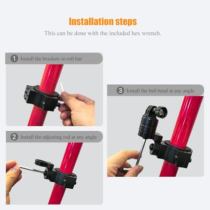 Adjustable UTV ATV Roll Cage Camera Mount Clamp for Insta360 Gopro Hero, Fits 1'' 1.5'' 1.75'' 2'' Tube Roll Bar, Action Camera Mount Holder for Polaris Ranger RZR Can-Am Maverick