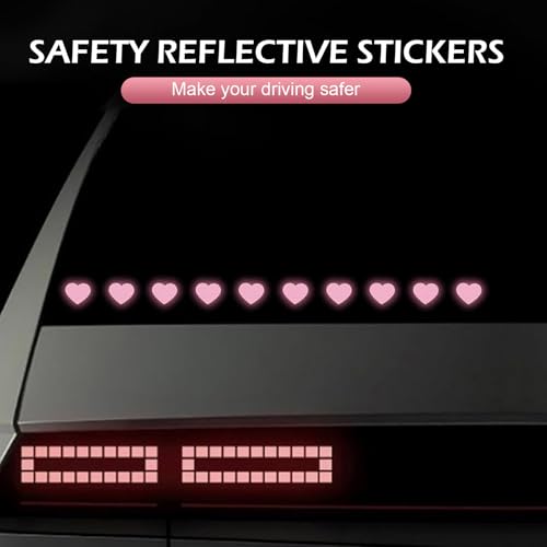 10 PCS Bling Heart Bumper Decals, High Intensity Reflective Sticker for Safety Sign, Waterproof Vinyl Bumper Decals for Cars, Universal for Car Motorcycle Truck (Pink)