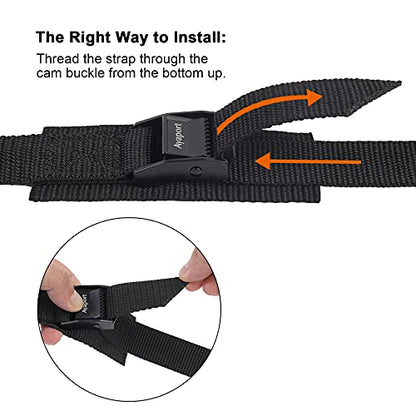 Ayaport Adjustable Cam Buckle Lashing Straps 2ft 4pack Tie Down Straps - color: Black, size: 1" x 2'
