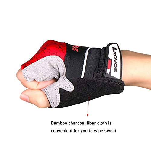 Men & Women Cycling Gloves - 5mm Padded Half Finger Breathable Mountain & Road Biking Gloves - color: Red-b, size: Large