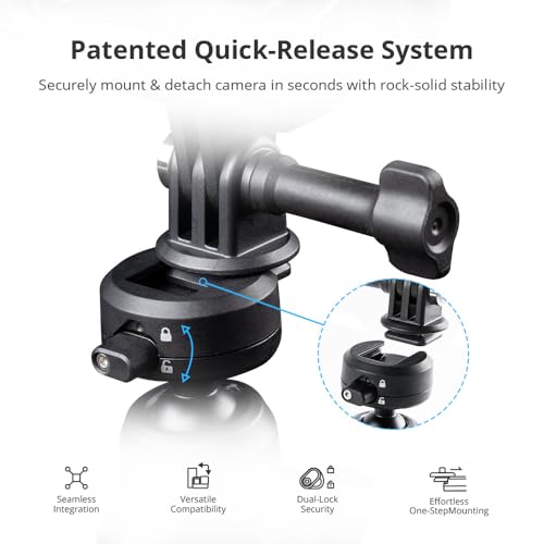 PGYTECH CapLock Quick Release Bike Motorcycle Handlebar Mount, 360°Dual-Ball Rotation, 1/4"-20 Adapter, for DJI OSMO Action 6/5 Pro/4/Pocket 4/3/Xtra Muse/Gopro/Insta360 Ace Pro 2/X5/Luna Ultra, Phone