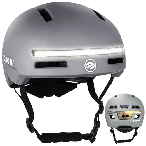 DKONI Bike Helmet with Turn Signals, USB Rechargeable Cycling Helmet for Adult, Brake Light & Front Rear LED Lights, Urban Commuter Bicycle Helmet for Men Women - color: Gray, size: M: 21.2″-22.5″ (54-58 cm)