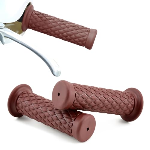 2 PCS Motorcycle Hand Grips, Non-Slip Motorbike Handlebars with Open End for 7/8" 21mm/24mm Handles, Vintage Soft Rubber Thruster Grips for Dirt Bike Scooter Motocross (Brown) - color: Brown