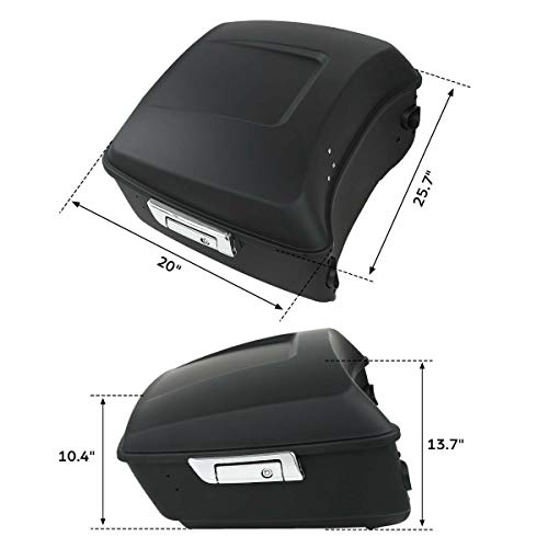 TCMT 13.7" King Motorcycle Trunk Box W/Latches Key Fit For Harley 2014-2025 Touring CVO Road King Road Glide Street Glide Electra Glide Pack - color: Matte Black Chrome Latches(W Speaker Holes)