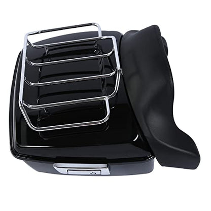 SLMOTO Vivid Black King Tour Trunk Trunk w/Chrome latch kit +Luggage Rack+Backrest Fits For Harley Davidson Touring Road King, Road Glide, Street Glide and Select CVO Models 2014-2024 - color: AStyle #14