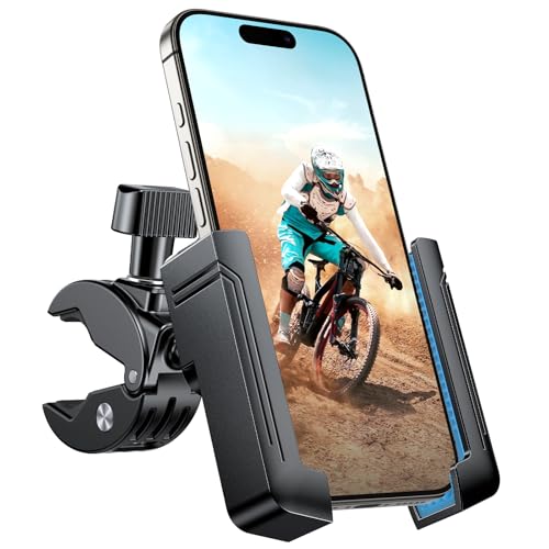 Miracase Bike Phone Holder, [Support Video Recording] Motorcycle Phone Mount, [Quick Lock] Bicycle Phone Mount Handlebar Cell Phone Clamp for Scooter, Friendly Compatible with iPhone Samsung - color: Blue - Wide Clamp