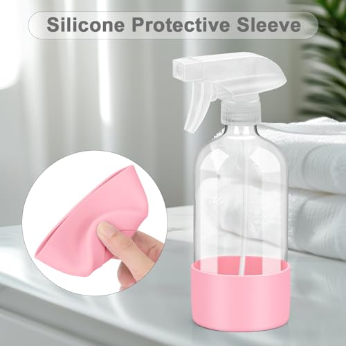 Worldgsb 2 Pack Glass Spray Bottles with Silicone Sleeve, 16 oz Empty Refillable Containers with Adjustable Spray Nozzles, Spray Bottles for Hair, Cleaning Solutions and Plants Pink&Grey - color: Pink&Grey