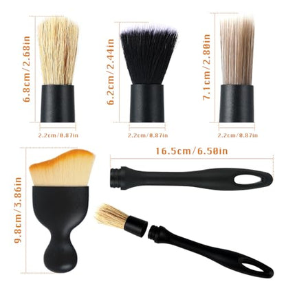5PCS Car Detailing Brush Set, Auto Cleaning Brushes for Interior Exterior, Air Vents, Dashboard, Wheels, Leather, Premium Soft Bristle Car Detail Kit