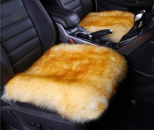 Sheepskin Car Front Seat Cover Pad 18x18inch Long Wool Seat Cushion Winter Warm Universal Fit Auto, SUV, Truck, Dinner Chair Office Chair Front Brown Tips - color: Brown Tips, size: 18x18 Inch (Pack of 1)