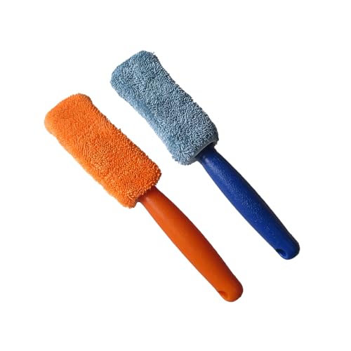 Premium Car Cleaning Tools - Wheel Tire Brush & Microfiber Twist Braided Cloth, Essential Auto Detailing Accessories for Spotless Shine (2, Orange+Blue) - color: Orange+Blue