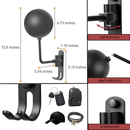 SANGMO Grey 180 Motorcycle Helmet Rack, Rotation Metal Wall Mounted Holder With 2 Hooks for Bike Coats, Caps, Baseballs (2 Pcs) - color: Gray*2