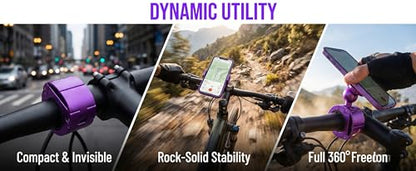 2 Pack Universal Aluminum Bike Phone Mount Anti-Shake Motorcycle Cell Holder for Phones CNC Metal Handlebar Bracket for Road & Mountain Bikes-Purple - color: Purple