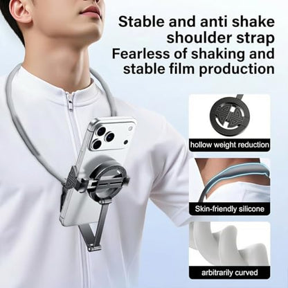 Neck Phone Holder, 2-in-1 Magnetic & Clip-on Phone Neck Holder, Hands-Free Stabilized Shooting, Ideal for Vlogging, Live Streaming, and Video Calls (Neck Phone Holder) - style: Neck Phone Holder
