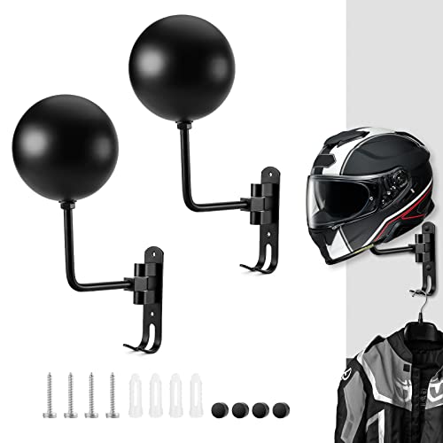 PAHTTO Motorcycle Helmet Rack 2 PCS, Helmet Holder Wall Mount 180 Degree Rotation Helmet Hanger with Double Hook for Coats, Caps, Hats, Motorcycle Accessories - color: 2-PACK