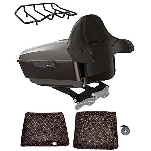 Advanblack Black Forest King Tour Trunk Pack, Black Mount Bracket, Top Luggage Rack, Orange Trunk Pak Liners Fit for 09-Later Harley Touring, Road Glide, Street Glide Special, Electra Glide - color: Black Forest