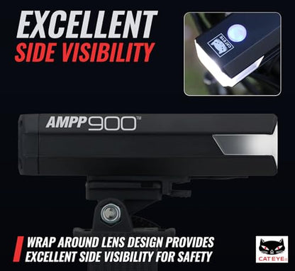 CATEYE AMPP USB Rechargeable Bike Light – High Visibility Super Bright OptiCube™ Headlight for Commuters, Road Cyclists & Mountain Bikers, Day & Night Riding Modes, IPX4 Waterproof, Tough & Durable - style: Ampp900 Helmet Mount