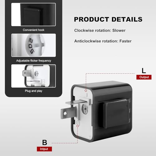 Sun Walker 12V Speed Adjustable 2 Pin LED Flasher Relay, LED Light Blinker Relays Fix Hyper Flash No Flash, 2-Pin Electronic Flasher Relay for Motorcycle Car Truck Turn Signal Light