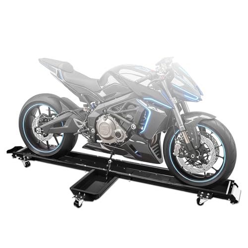 SUNROAD Motorcycle Dolly, 1250 lbs Heavy Duty Bike Mover with 5 Swivel Casters & Adjustable Kickstand, One-Person Motorcycle Positioning for Garage & Workshop - color: Black