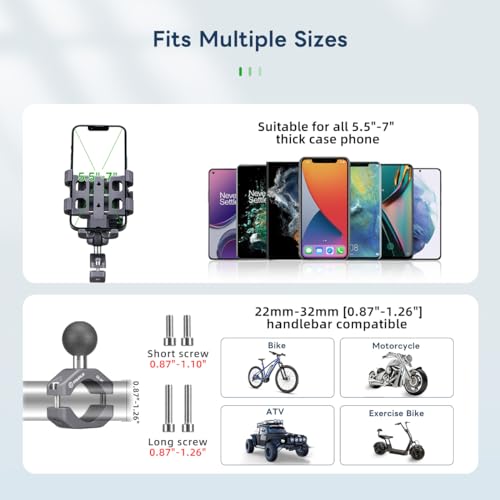 FANAUE Aluminum Anti-theft Bike Motorcycle Phone Mount with Vibration Dampener for bicycle/ATV/UTV/Scooter Handlebar, Compatible with RAM mounts B size phone holder Accessories for 5.5-7'' Smartphone.