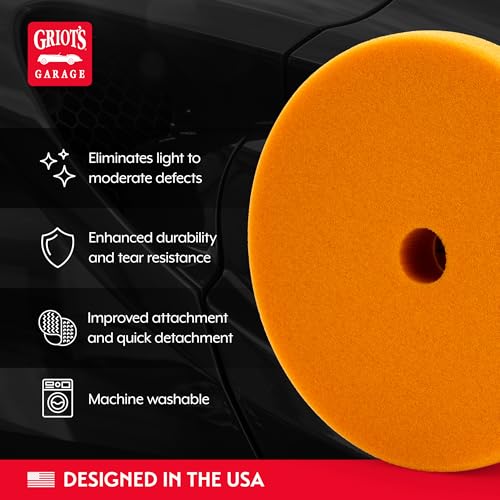 Griot's Garage Orange Foam Correcting Pads for Car Polishing and Detailing, Removes Light to Moderate Paint Defects, Durable, Machine-Washable, 10617, 6.5", Set of 2 - size: 6.5" Pads (Set of 2)