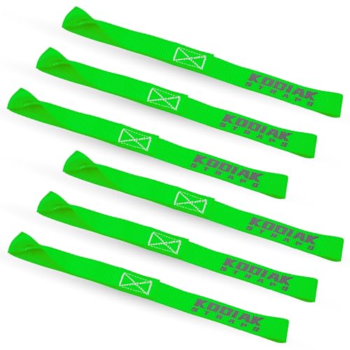 Soft Loop Tie Down Straps - 1 x 12 inches- 4,500 lb Load Capacity - Green 6 Pack - Loops for Securing ATV, UTV, Motorcycles, Scooters, Dirt Bikes, Lawn & Garden Equipment by KODIAK STRAPS - color: green, size: 1" x 12"