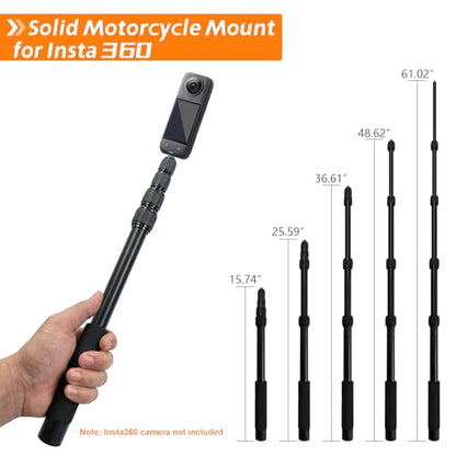 Motorcycle Mount for Insta 360 X5 X4 X3, for DJI Osmo & GoPro Cameras, Bike Handlebar Camera Mounts with 59" Invisible Selfie Stick Bundle Kit for Motorcycle Bike Riding