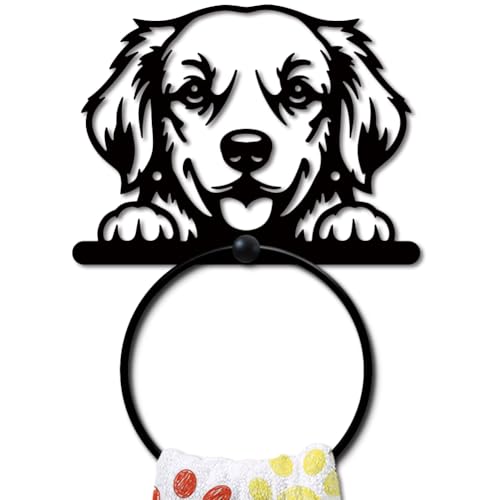 MAYJOYDIY Dog Metal Towel Ring, Golden Retriever Black Hand Towel Holder, Cute Animal Lovely Pet Dog Hanging Ring Wall Mounted Bathroom Accessories for Bathroom Kitchen Home Decoration Gift - color: Dog