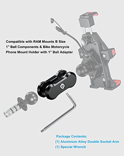 BRCOVAN Aluminum Alloy Anti-Theft Double Socket Arm | Compatible with RAM Mounts B Size 1'' Ball Components & Bike Motorcycle Phone Mount Holder with 1'' Ball Adapter