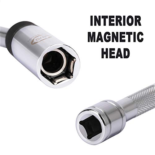 CASOMAN 5/8" Swivel Magnetic Spark Plug Socket, 3/8" Drive x 8-Inch Ext. Bar Length, 360 Degree Swivel, Enhanced Magnetic Design, 6 Point, Cr-V Steel - size: 5/8" × 8-Inch Total Length