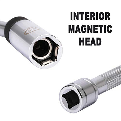CASOMAN 5/8" Swivel Magnetic Spark Plug Socket, 3/8" Drive x 8-Inch Ext. Bar Length, 360 Degree Swivel, Enhanced Magnetic Design, 6 Point, Cr-V Steel - size: 5/8" × 8-Inch Total Length