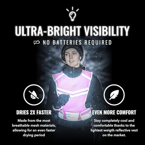 Reflective Running Vest with Pocket & 2 Bands with High visibility for Night Running, Walking & Cycling - color: Pink, size: X-Large