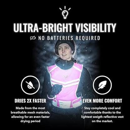 Reflective Running Vest with Pocket & 2 Bands with High visibility for Night Running, Walking & Cycling - color: Pink, size: Medium