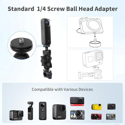 Bike Motorcycle Camera Mount Bundle Kit, 1/4" Screw & Tripod Mount Adapter, 360°Rotating Ball Head Base - Super Clamp Mounting for Most Action Camera, Rearview Mirror(0.35"-0.47") 75015 - style: D9MM-12MM mount