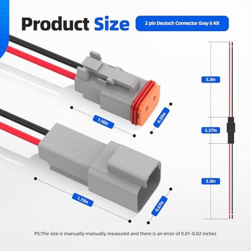 2 Pin Deutsch Connector, Hoodutric 16AWG Gray Male Female Wiring Harness DT Pigtail 2 Wire Waterproof Electrical Connectors with Heat Shrink Tubing Electrical Tape for Car Truck Motorcycle Boat- 6 Kit - style: 2Pin Gray 6 Set