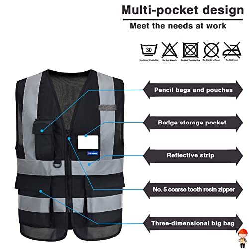 A-SAFETY 6XL 7XL 8XL black safety vest big and tall - color: Black, size: 6X-Large