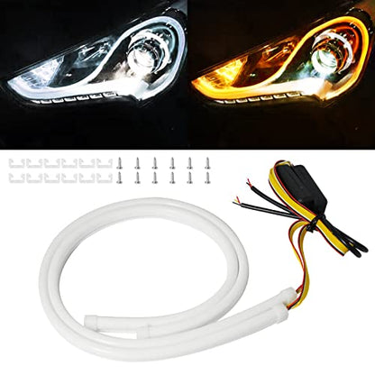 Qasim 24inch LED Daytime Running Light Sequential Guide Turn Signal Light White/Amber Flexible Car Light Strip Switchback 60CM-2Pack - size: 24 inches