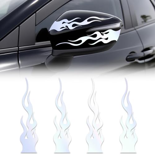 4 PCS Car Flame Reflective Sticker,Waterproof Self Adhesive Racing Sports Flame Stripe Decal,Automotive Fire Bumper Decals for Golf Cart Off-Road Vehicles Motorcycles Helmet DIY Decoration (Gradient) - color: Gradient
