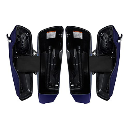 HR3 Zephyr Blue/Black Sunglo 4" Stretched Saddlebags w/Speaker Lids Compatible with 2020 Road Glide Special Road Glide Limited Street Glide Special Ultra Limited (Replace for OEM) - color: Zephyr Blue / Black Sunglo