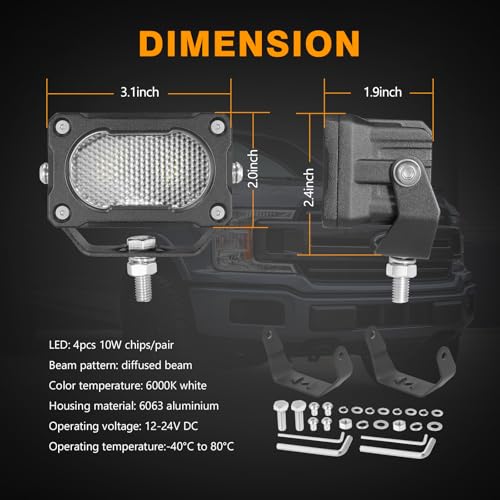 Muto-Beam LED Pods, 2PCS 3Inch LED Driving Lights 40W Flood Diffused Beam Off Road Pods Backup Lighting Auxiliary Light Fog Light Ditch Lights for Truck ATV UTV Motorcycle SUV Jeep Dirt Bike - size: Diffusion
