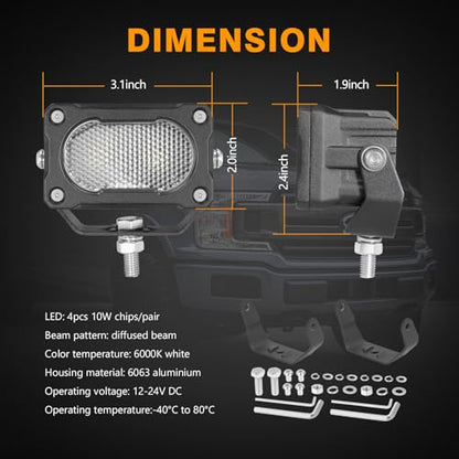 Muto-Beam LED Pods, 2PCS 3Inch LED Driving Lights 40W Flood Diffused Beam Off Road Pods Backup Lighting Auxiliary Light Fog Light Ditch Lights for Truck ATV UTV Motorcycle SUV Jeep Dirt Bike - size: Diffusion