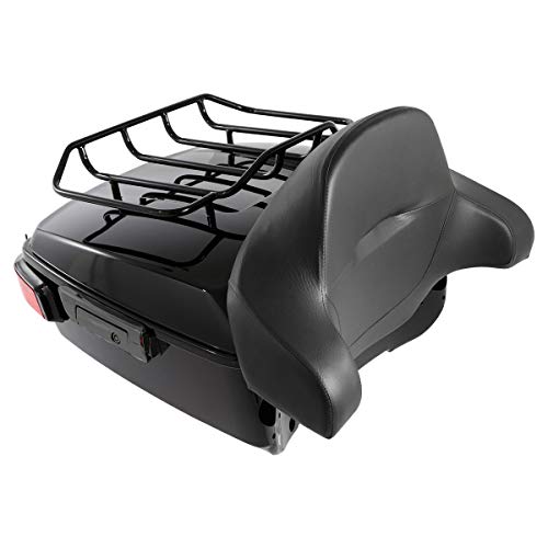 XFMT-moto-part King Trunk W/Black Latches Backrest Luggage Rack LED Light For Harley Touring 2014-2025 - color: W/ Black Latches Red Lens LED Light & Black Rack