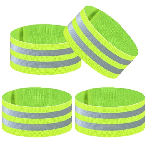 4 Pack Reflective Bands, Adjustable Reflective Running Gear Safety Reflector Tape Straps, Elastic High Visibility Arm Wrist Ankle Leg Straps for Night Running, Cycling,Walking (Green)