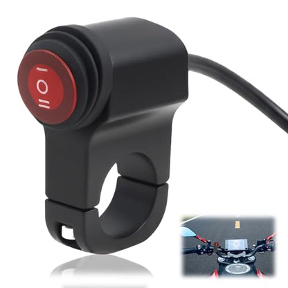 12V Motorcycle Handlebar ON Off Switch with LED Indicator, Waterproof Push Button Control for Auxiliary Driving Lights, Fog Lights, Headlights, Fits 7/8" (22mm) Handlebars on ATV, UTV, Scooter, E-Bike