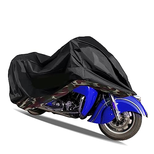 Motorcycle Cover - Universal Motorcycle Protector with Lock-Holes and Storage Bag Season - Waterproof Sun Rain Dust Outdoor Protection - Compatible with Different Motorcycle Modles - color: Black&Camo, size: L(86*37*43inch)