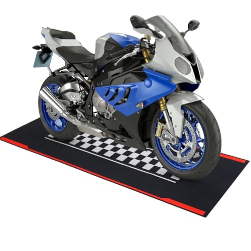 Drydiet 98 x 31 Inch Motorcycle Mat Garage Floor Rug Washable Parking Mats for Garage Floors Non Slip Oil Absorbent Pad Rubber Backing Layer Protects Floor from Spills Drips(Track Style) - color: Black, size: 98 X 31 Inch, style: Track Style