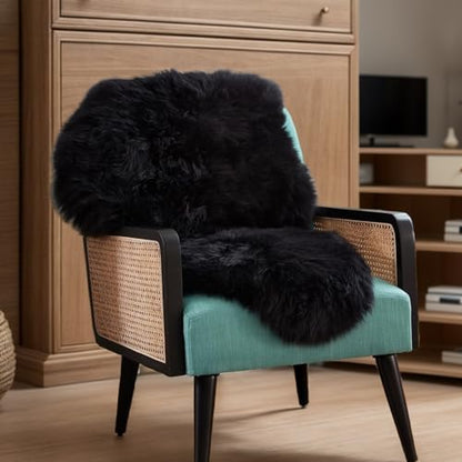AOGELAN Black Fluffy Fluffy Shaggy Fur Area Rug, Fuzzy Genuine Sheepskin Rug, Soft Fur Pup Carpet, Chair Sofa Seat Cover(Black, Single Pelt/2FT*3FT) - color: Black, size: 2' x 3' (Single Pelt)