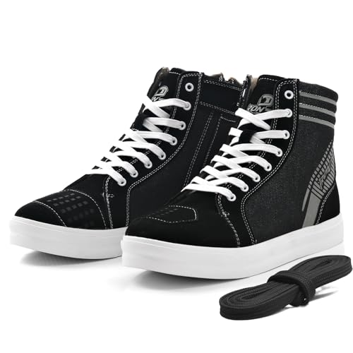 IRON JIA'S Motorcycle Shoes for Men, Anti-Slip Breathable Street Casual Motorcycle Riding Boots with Side Zipper, Ankle Support, Shift Pads 12.5 Black/White - color: Black/White, size: 12.5