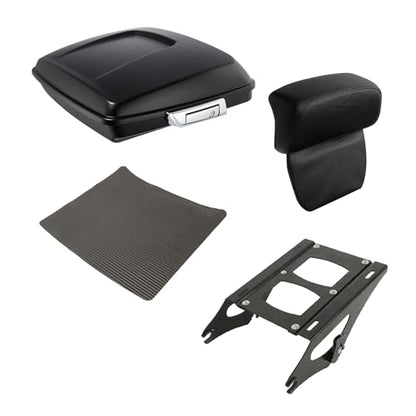 XFMT Motorcycle 5.5" Matte Black Razor Trunk Luggage W/Backrest Pad + Black Mount Rack For Harley Touring Road King Street Glide Road Glide Electra Glide Ultra Classic 2014-Later - color: Matte Black Set 2